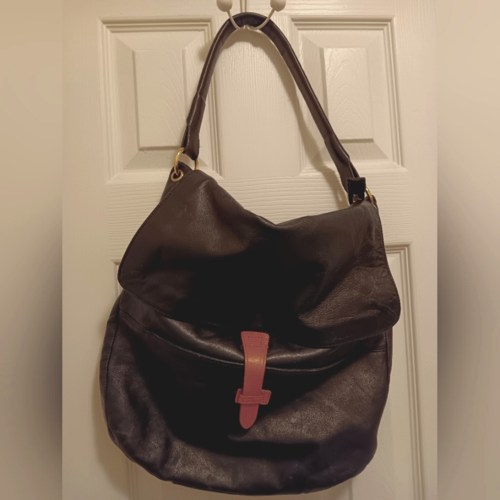 Christopher Kon Black Leather Sachel Purse Large